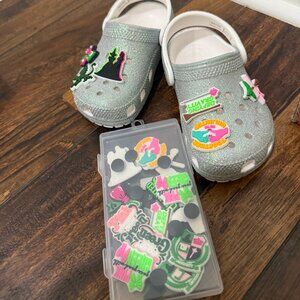 Girls Glitter Crocs w/ Wicked Accessories – NEW, Unworn, Sparkly & Fun!